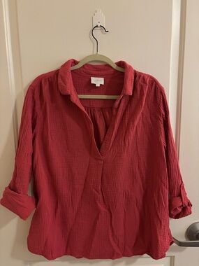Sundays, We are Sundays, Red Gauze Cotton Popover Top, 100% cotton comfy coastal